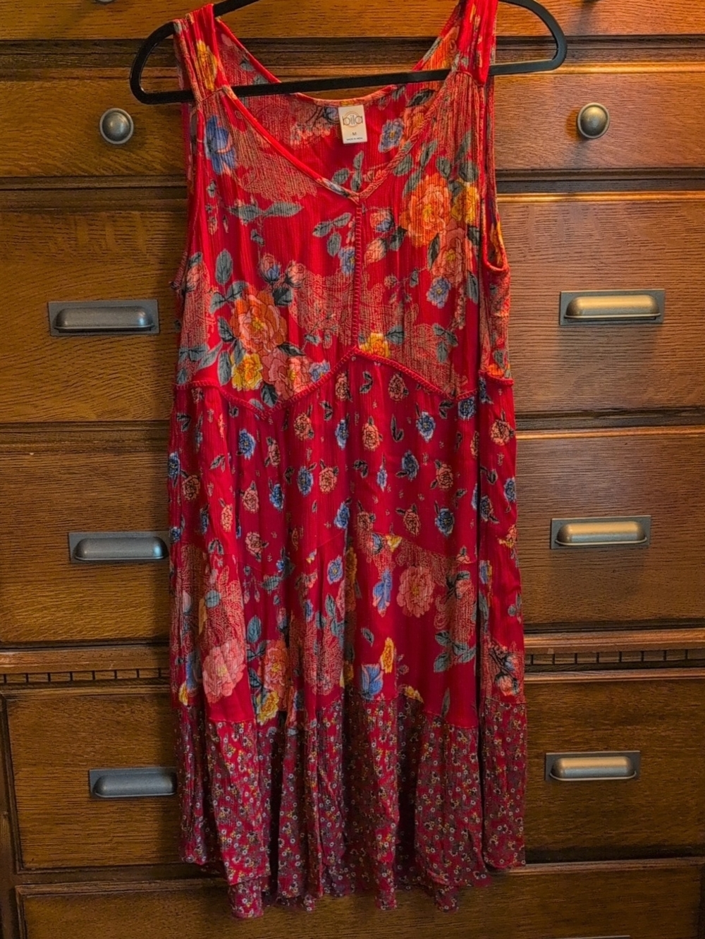 Bila Red Floral Tiered Sleeveless Dress